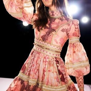 Concert Embellished Floral-print Linen And Silk-blend Mini Dress In Pink